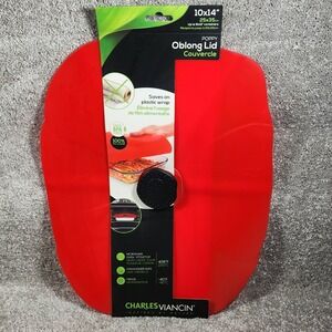 Charles Viancin Poppy Oblong Lid Red Silicone Reusable Food Cover 10x14"